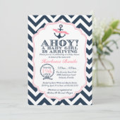 Nautical Baby Girl Shower Invitation chevron Kaart (Staand voorkant)
