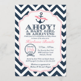 Nautical Baby Girl Shower Invitation chevron Kaart