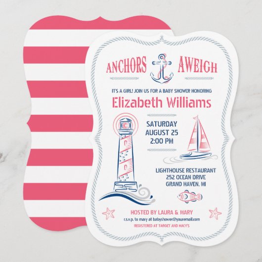 Nautical Baby Girl Shower Kaart (Voorkant / Achterkant)