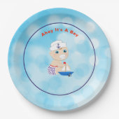 Nautical Baby shower Ahoy Het is een jongen Papieren Bordje (Voorkant)