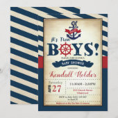  Nautical Baby shower Ahoy Het is tweelingjongens Kaart (Voorkant / Achterkant)