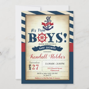 Nautical Baby shower Ahoy Het is tweelingjongens Kaart