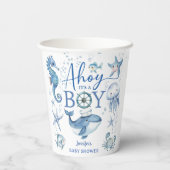 Nautical Baby Shower Boy Navy Blue Sailor Papieren Bekers (Achterkant)