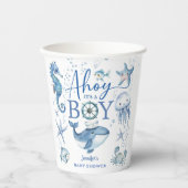 Nautical Baby Shower Boy Navy Blue Sailor Papieren Bekers (Voorkant)