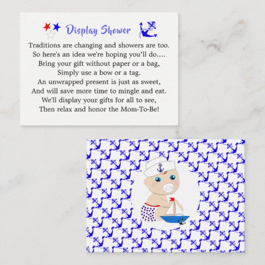 Nautical Baby shower Boy Sailor Blue  Informatiekaartje (Voorkant / Achterkant)