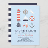 Nautical Baby shower Invitation Ahoy Het is een jo Kaart (Voorkant / Achterkant)
