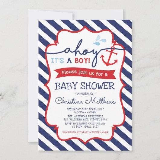 Nautical Baby shower Invitation Ahoy Het is een jo Kaart (Voorkant)