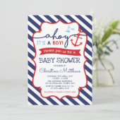 Nautical Baby shower Invitation Ahoy Het is een jo Kaart (Staand voorkant)