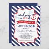 Nautical Baby shower Invitation Ahoy Het is een jo Kaart (Voorkant / Achterkant)