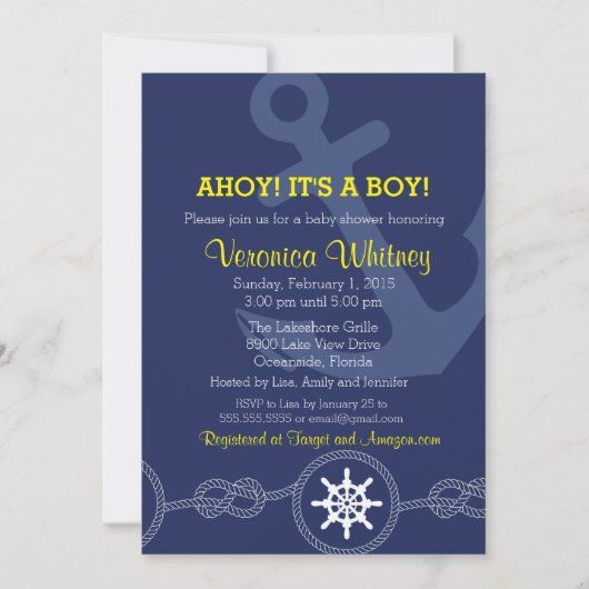 Nautical Baby shower Invitation, Ahoy! Het is een  Kaart (Voorkant)