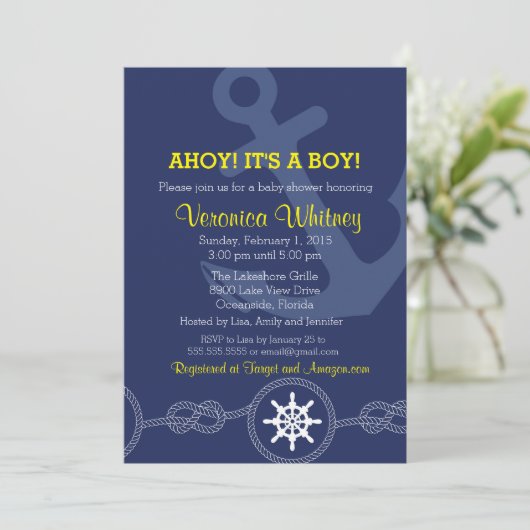 Nautical Baby shower Invitation, Ahoy! Het is een  Kaart (Staand voorkant)