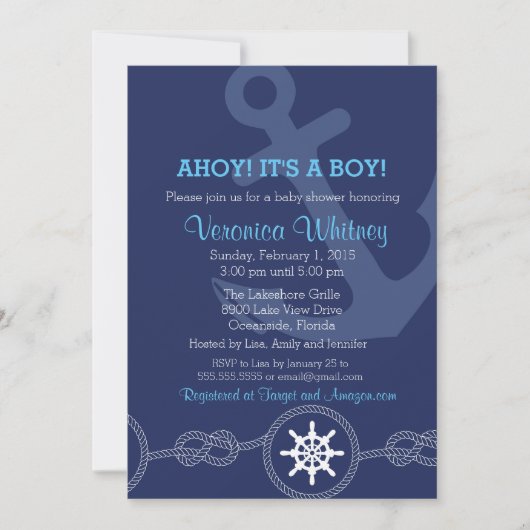 Nautical Baby shower Invitation, Ahoy! Het is een  Kaart (Voorkant)