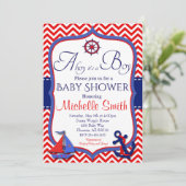 Nautical Baby shower Invitation, Ahoy is een jonge Kaart (Staand voorkant)