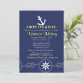 Nautical Baby shower Invitation, Ahoy! Zeilen Kaart (Staand voorkant)