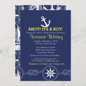 Nautical Baby shower Invitation, Ahoy! Zeilen Kaart (Voorkant / Achterkant)