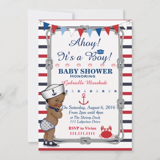 Nautical Baby shower Invitation, Baby shower Kaart (Voorkant)