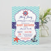 Nautical Baby shower Invitation Blauwgroen Navy Bl Kaart (Staand voorkant)