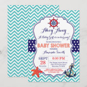 Nautical Baby shower Invitation Blauwgroen Navy Bl Kaart (Voorkant / Achterkant)