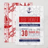 Nautical Baby shower Invitation, Boy Blue Ahoy Kaart (Voorkant / Achterkant)