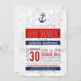 Nautical Baby shower Invitation, Boy Blue Ahoy Kaart