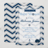 Nautical Baby shower Invitation Boy Blue Chevron Kaart (Voorkant / Achterkant)