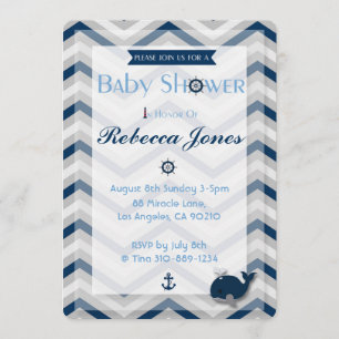 Nautical Baby shower Invitation Boy Blue Chevron Kaart