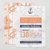 Nautical Baby shower Invitation, Boy Blue Oranje Kaart (Voorkant / Achterkant)
