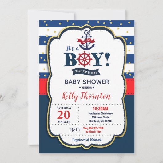 Nautical Baby shower Invitation Boy Kaart (Voorkant)