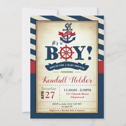  Nautical Baby shower Invitation Boy Kaart (Voorkant)