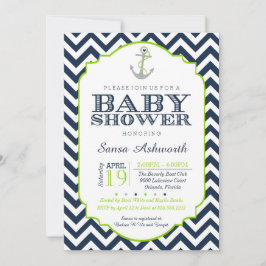 Nautical Baby shower Invitation, Chevron limoen bl Kaart