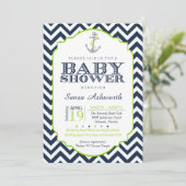 Nautical Baby shower Invitation, Chevron limoen bl Kaart (Staand voorkant)