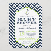 Nautical Baby shower Invitation, Chevron limoen bl Kaart (Voorkant / Achterkant)