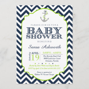 Nautical Baby shower Invitation, Chevron limoen bl Kaart