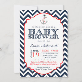 Nautical Baby shower Invitation, Chevron red marin Kaart