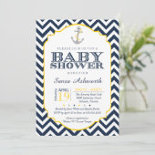 Nautical Baby shower Invitation, Chevron yellow Kaart (Staand voorkant)