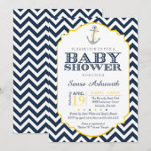 Nautical Baby shower Invitation, Chevron yellow Kaart (Voorkant / Achterkant)
