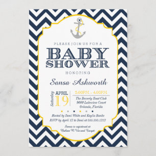 Nautical Baby shower Invitation, Chevron yellow Kaart