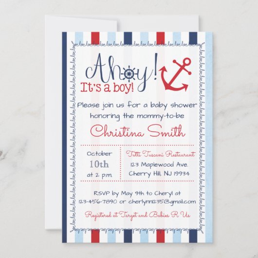 Nautical Baby shower Invitation for a Boy Kaart (Voorkant)