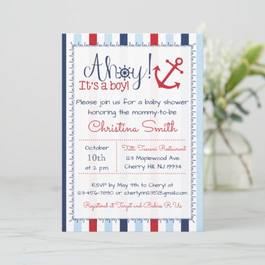 Nautical Baby shower Invitation for a Boy Kaart (Staand voorkant)