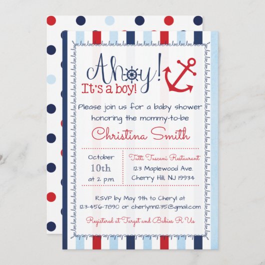 Nautical Baby shower Invitation for a Boy Kaart (Voorkant / Achterkant)