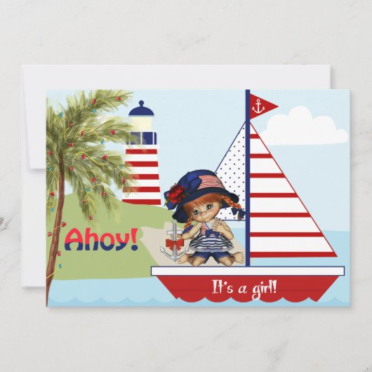 Nautical Baby shower Invitation for Girl Kaart (Voorkant)