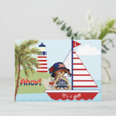 Nautical Baby shower Invitation for Girl Kaart (Staand voorkant)