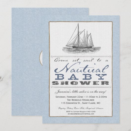 Nautical Baby shower Invitation Kaart (Voorkant / Achterkant)