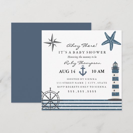 Nautical Baby shower Invitation Kaart (Voorkant / Achterkant)
