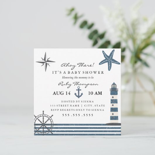 Nautical Baby shower Invitation Kaart (Staand voorkant)