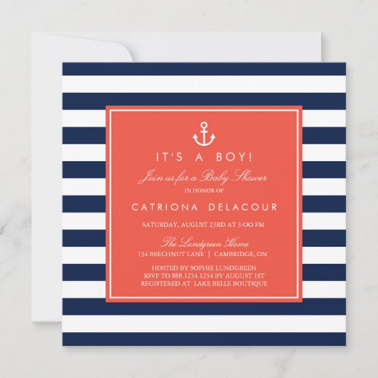 Nautical Baby shower Invitation Kaart (Voorkant)