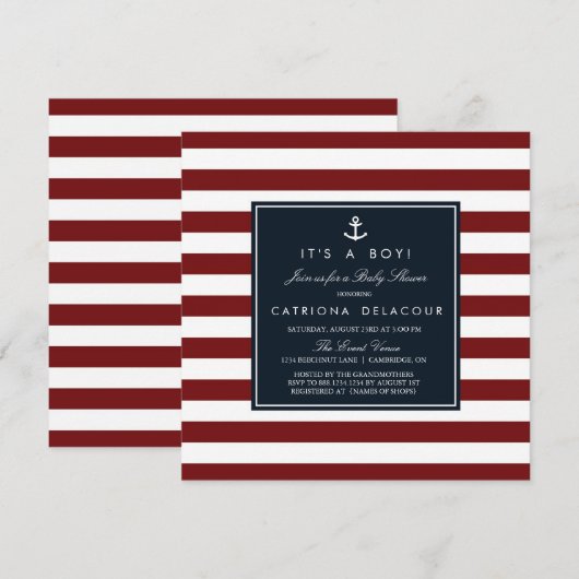 Nautical Baby shower Invitation Kaart (Voorkant / Achterkant)