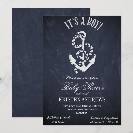 Nautical Baby shower Invitation Kaart (Voorkant / Achterkant)