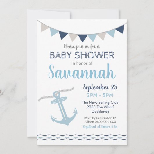 Nautical Baby shower Invitation Kaart (Voorkant)