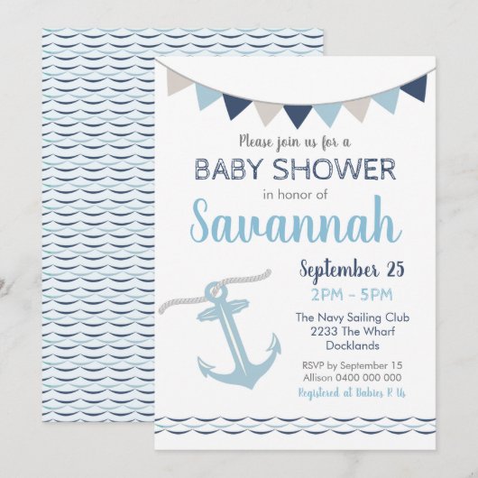 Nautical Baby shower Invitation Kaart (Voorkant / Achterkant)